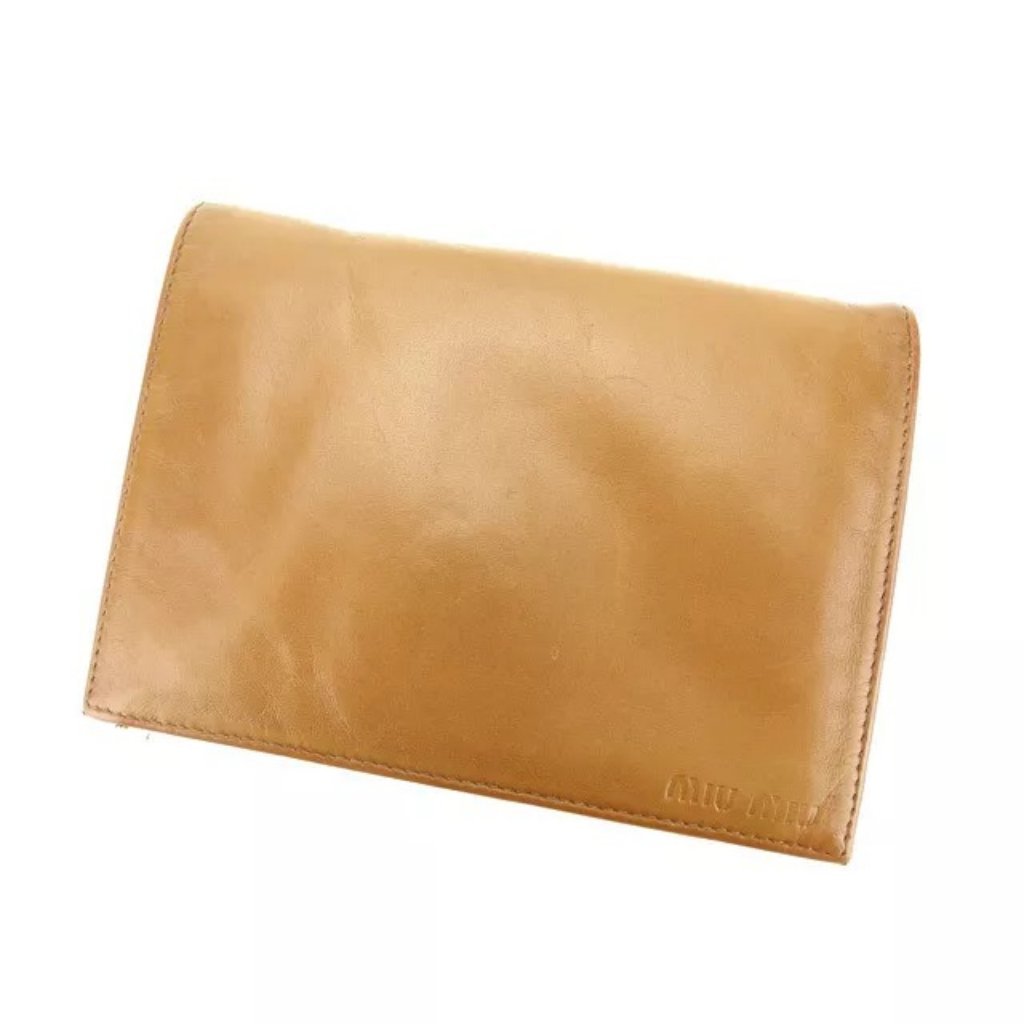 Miumiu Wallet Purse Trifold Logo Brown Woman Authentic Used